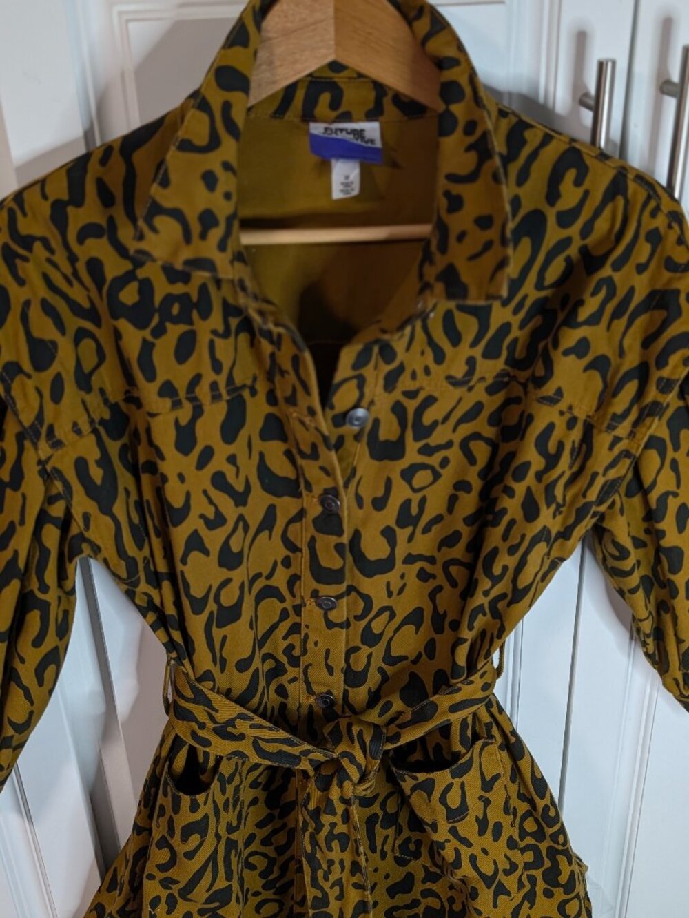 Future Collective Brown Leopard Utility Denim Shirt Dress 10 Safari Streetwear - Picture 4 of 16